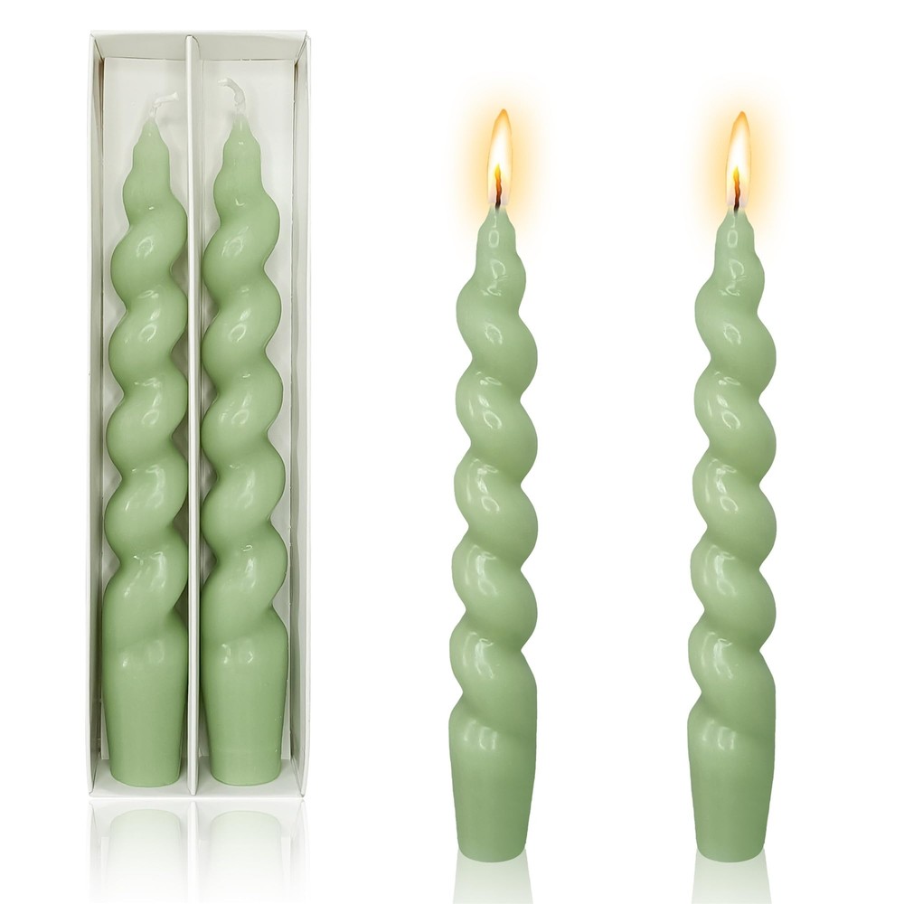 2pcs 7.5 Inch Green Spiral Taper Candles for Wedding Holiday Decor