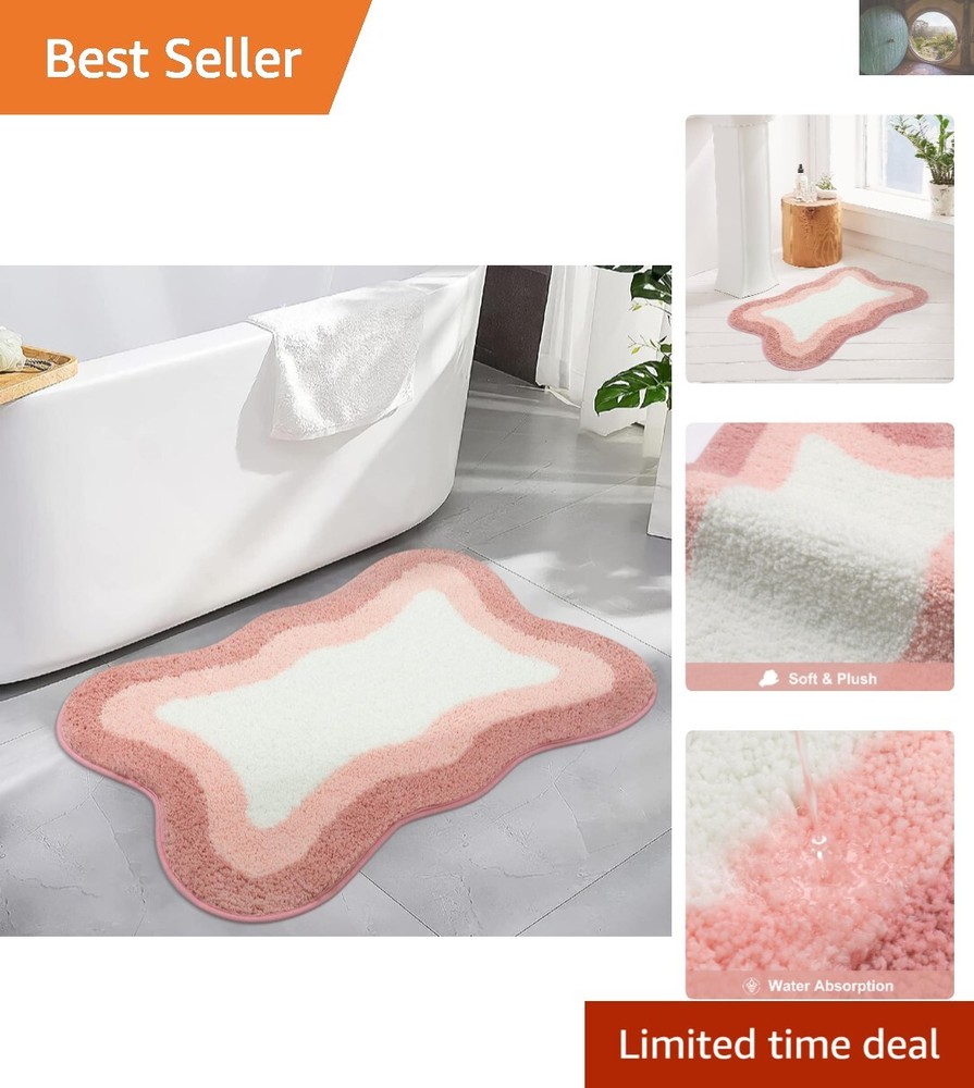 18x25 Washable Pink Bathroom Rug Soft Non-Slip Microfiber Carpet