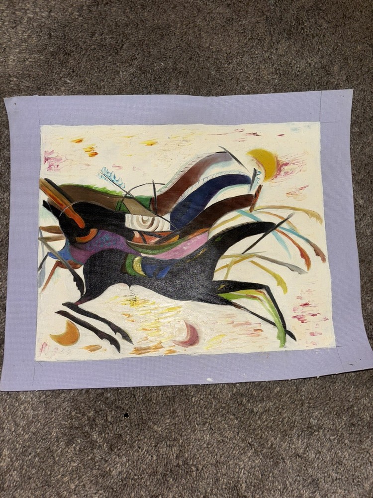 Abstract Horses Racing Real Oil Painting On Canvas Background 9”x11”