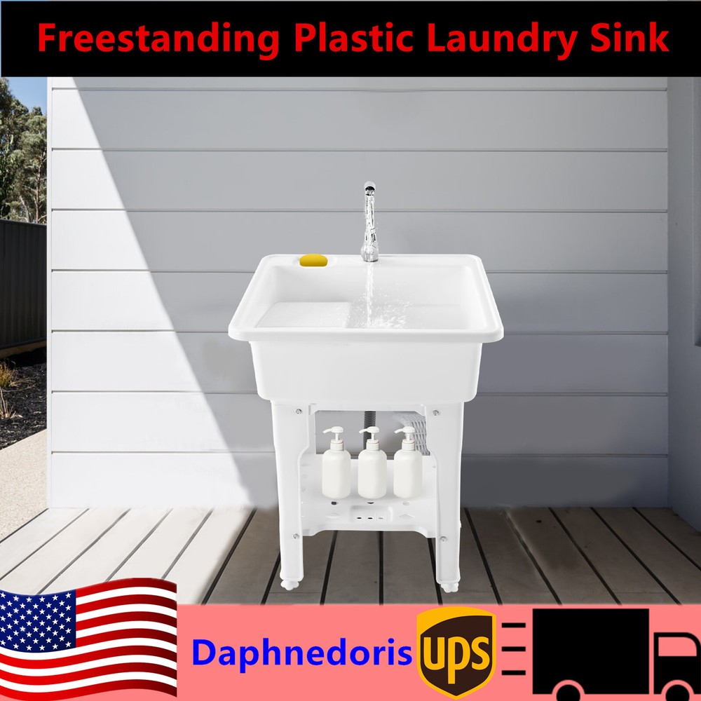 Laundry Utility Sink Freestanding Outdoor Washing Tub Wash Station Sink & Faucet