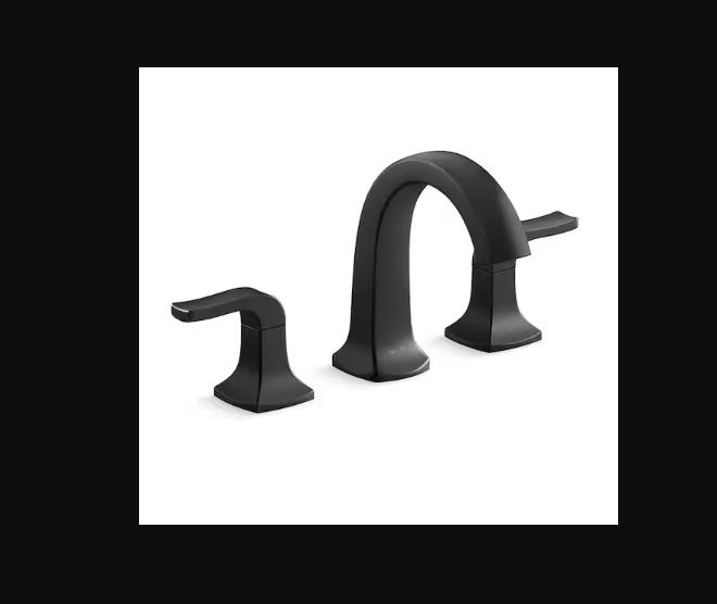 KOHLER Rubicon 8 Inch Widespread High Arc Bathroom Faucet in Matte Black