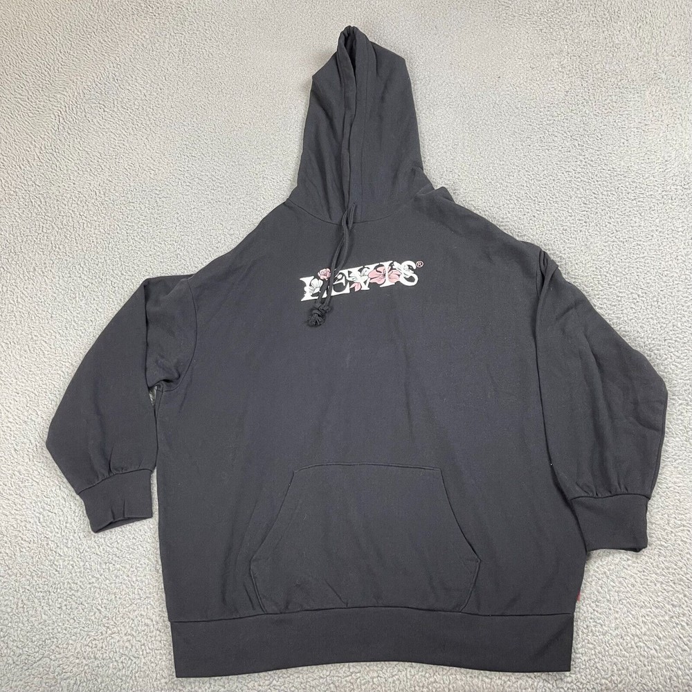Levis Hoodie Mens Black Long Sleeve Kangaroo Pockets Pullover Size Small