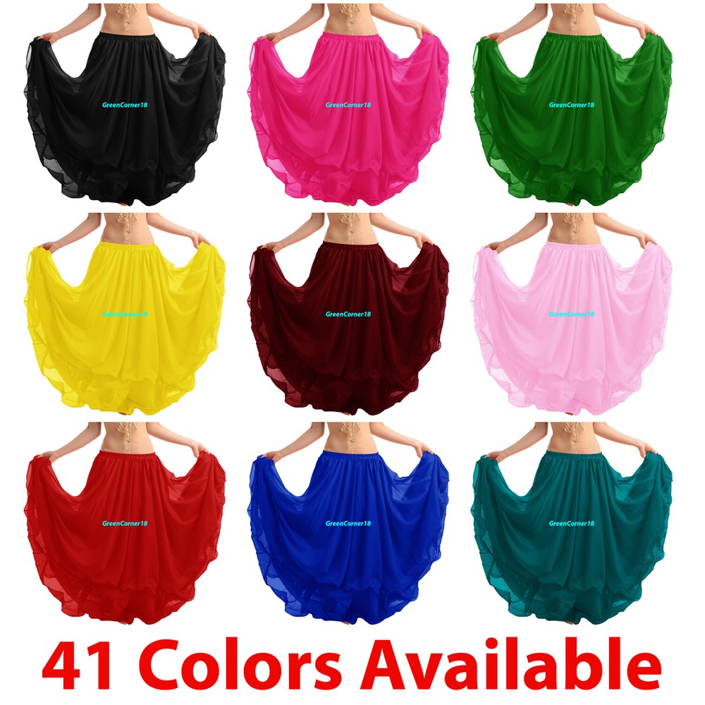 3 Layer Gypsy Skirt Chiffon Full Circle Belly Dance Double Jupe Boho Spiral Rock Skirt-image