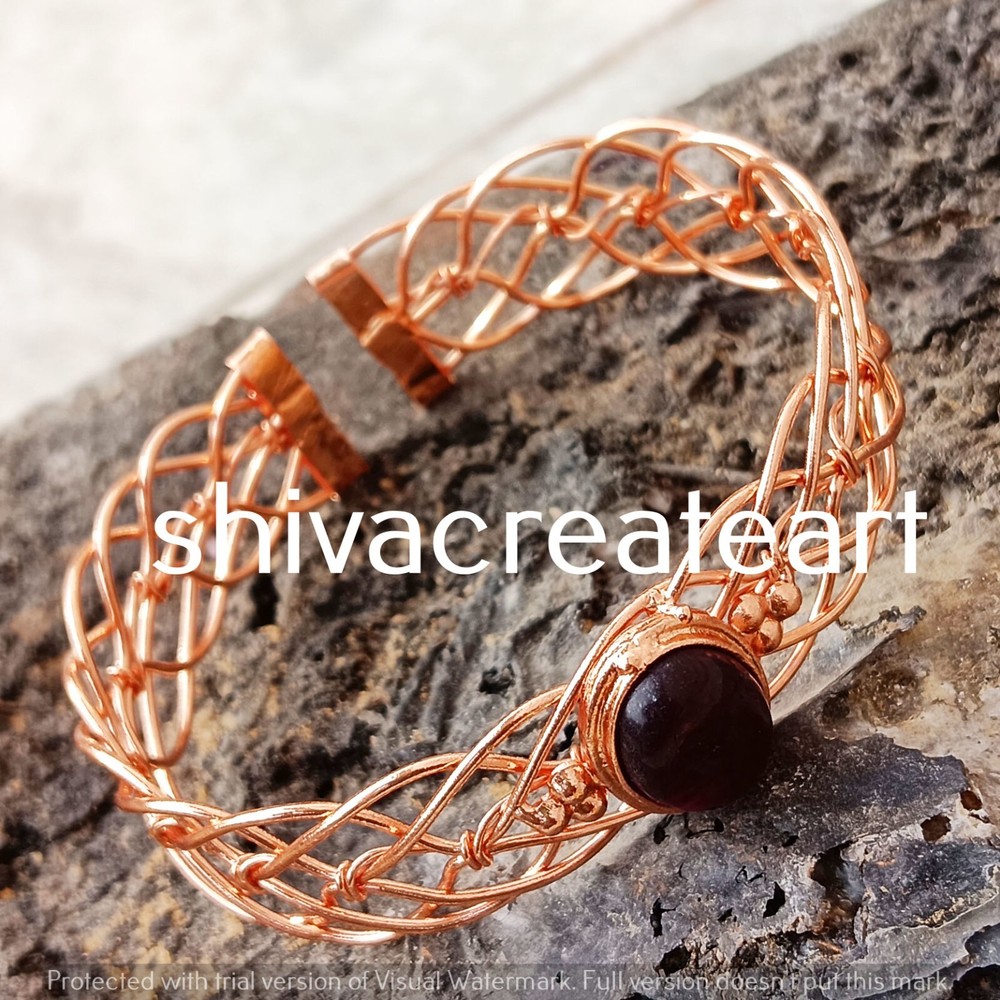 Christmas Sale Black Onyx Gemstone Copper Wire Adjustable Handmade Cuff Bangle-image