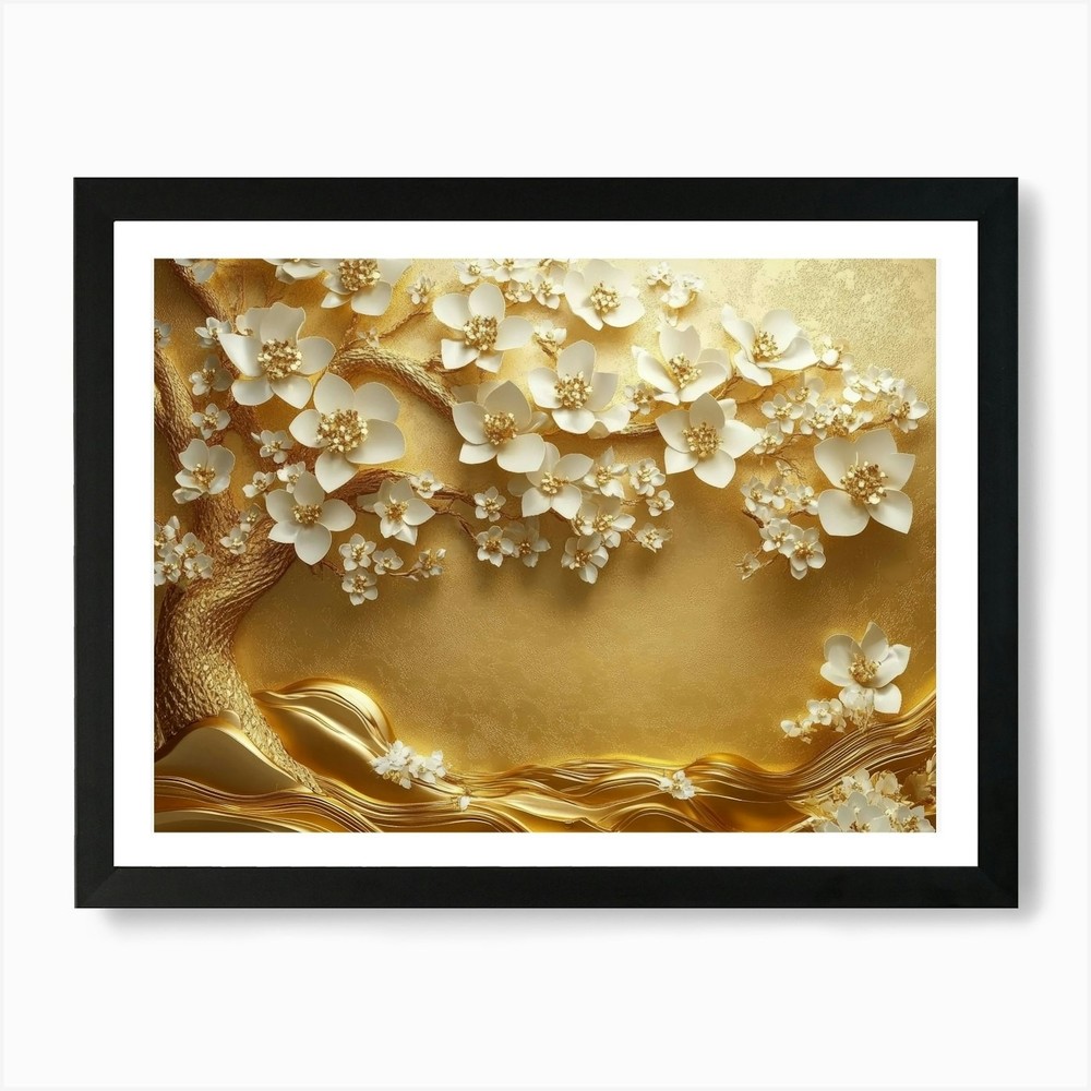 Gold Tree 3 Framed Art Print Canvas Wall Decor Picture