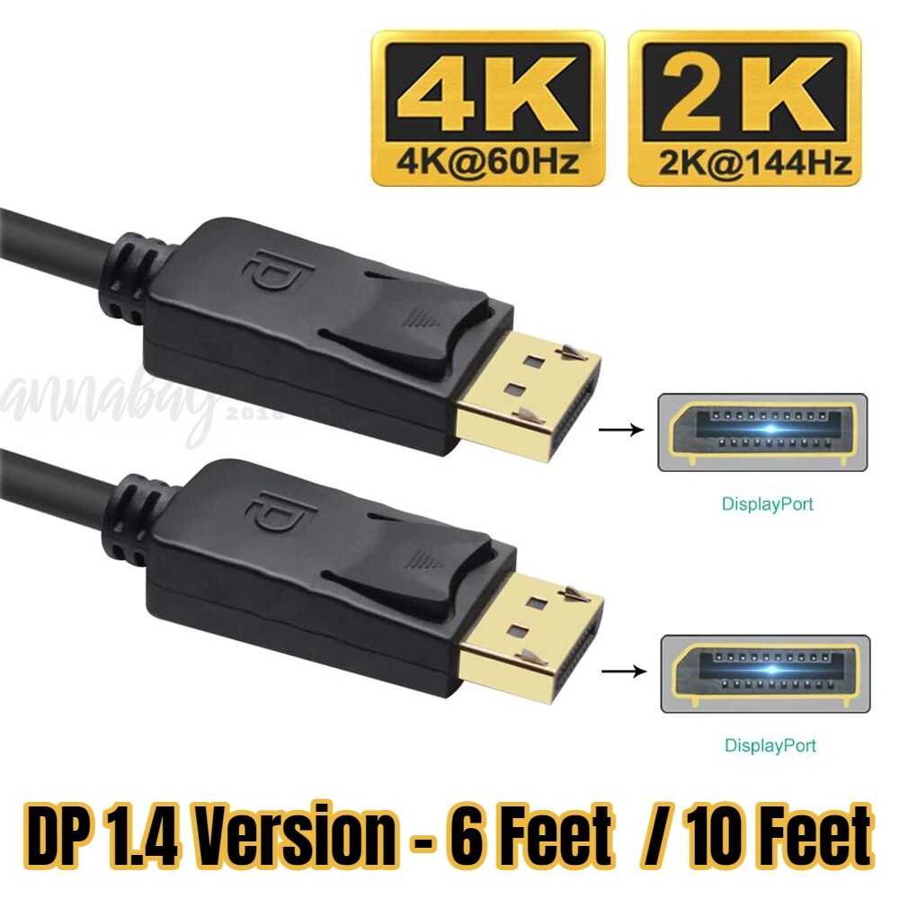 Displayport to Display Port Cable DP Male to Male Cord 4K HD w/ Latches 6ft/10ft