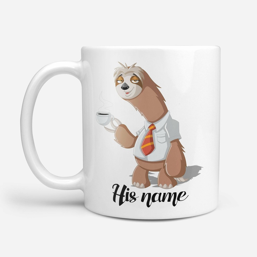 Personalized Sloth Coffee Mug For Him His Name Sloth Father's Day Gift Sloth