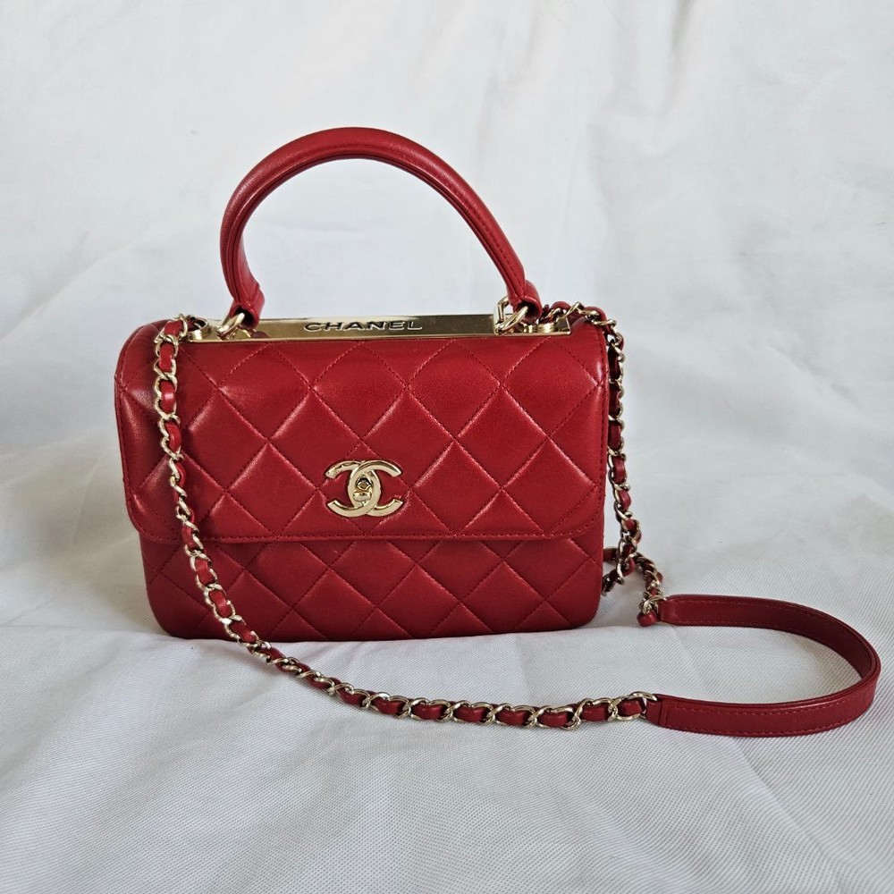 Chanel Red Quilted Top Handle Bag