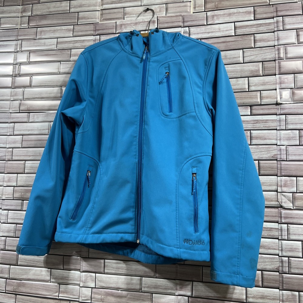 Double Diamond Women's M Blue Turquoise Full-Zip Hooded Soft Shell Stretch Jacket-image