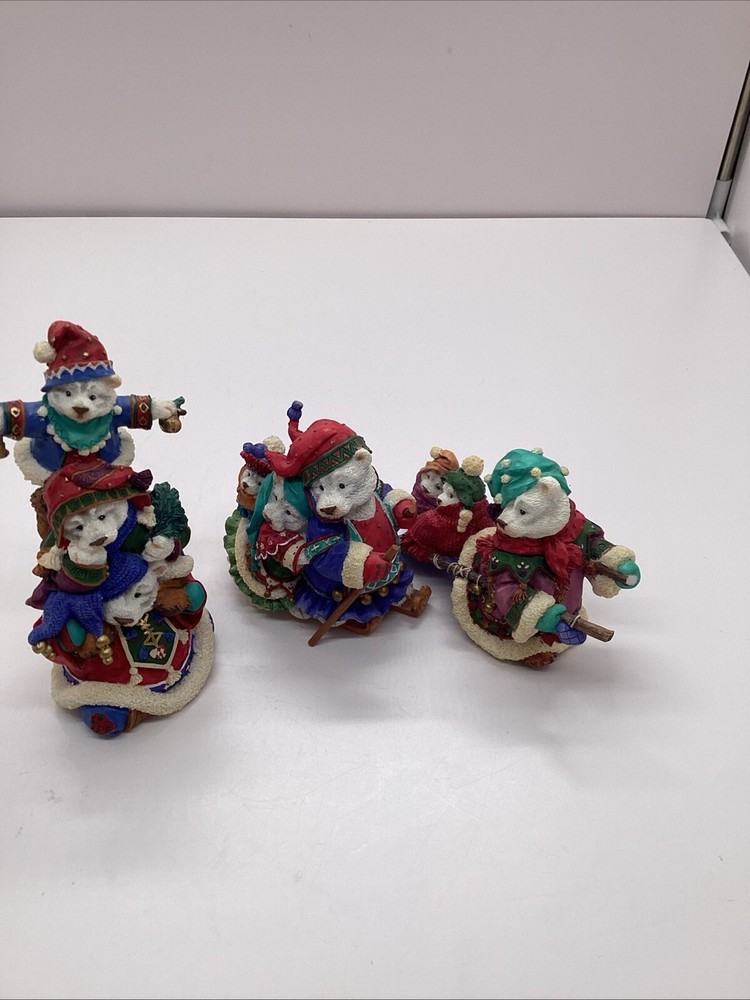 Vintage Polar Kins Bear Christmas Figures Lot of 3  Karen Hahn 