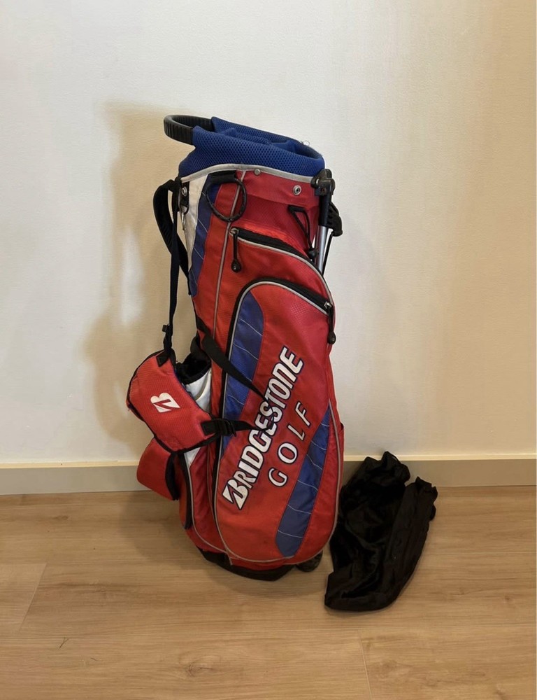 Bridgestone Golf Tour Lightweight Stand Bag with 4-Way Divider and Rain Cover in Red Blue