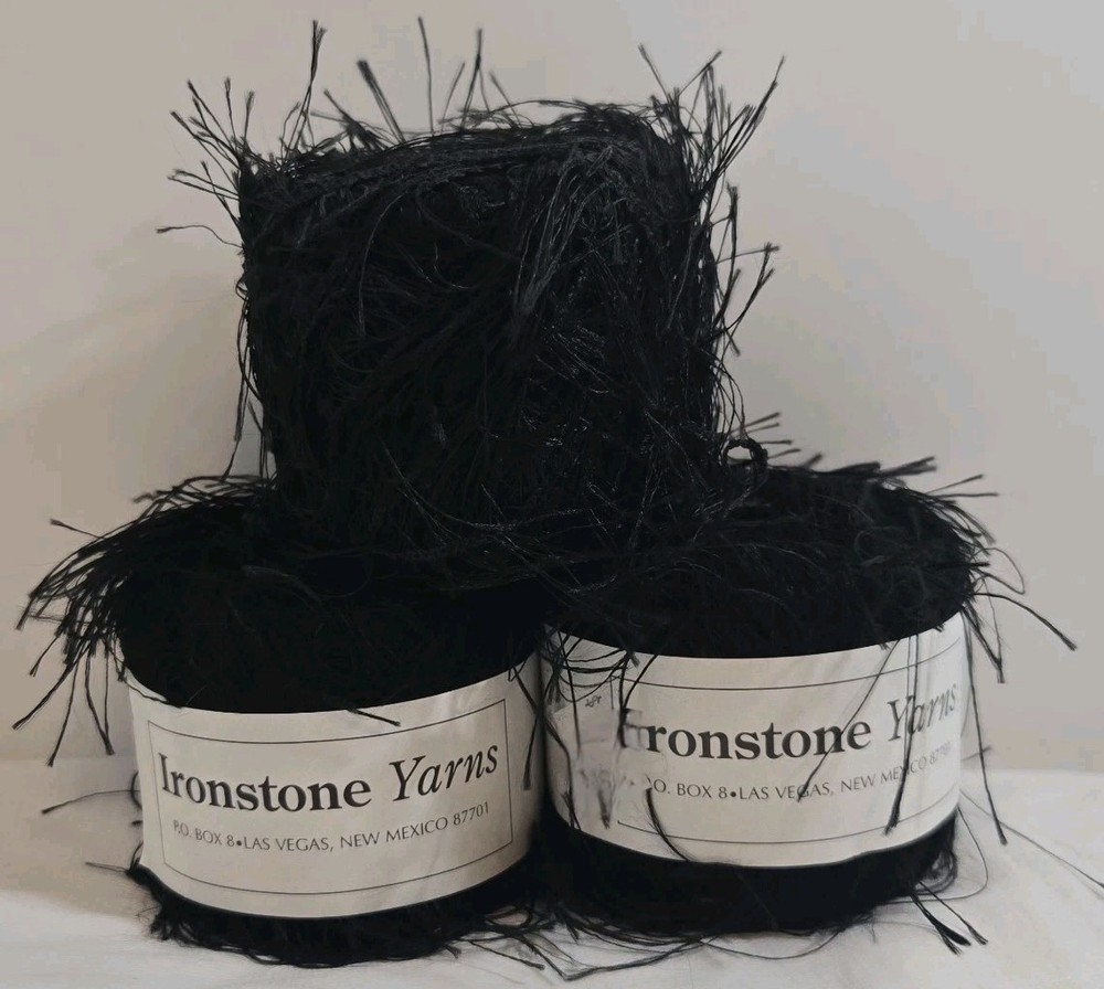 NEW Lot of 3 Ironstone Yarns Eyelash Novelty Faux Fur Black Yarn Balls 30g 143yd