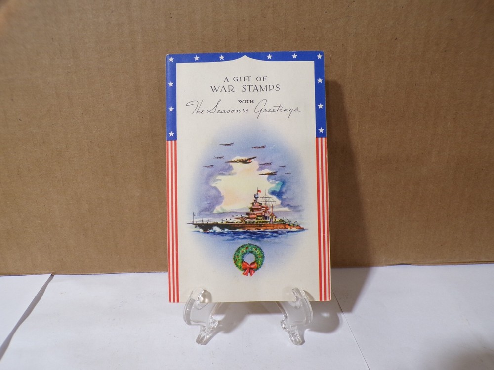 1942 US Official Gift Of War Stamps W/Album Christmas Card By Treasury Dept.
