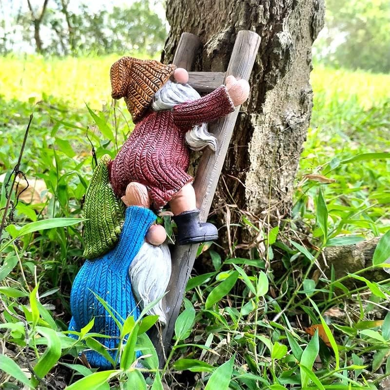 Funny Climbing Ladder Garden Gnome Statue - Resin Outdoor Decor Figurine