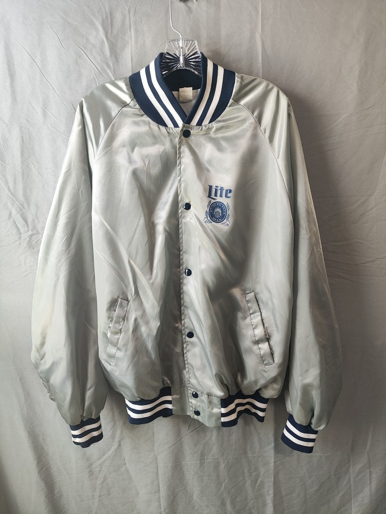 Vintage Miller Lite Jacket Mens Large Satin Bomber Beer Promo 80s USA