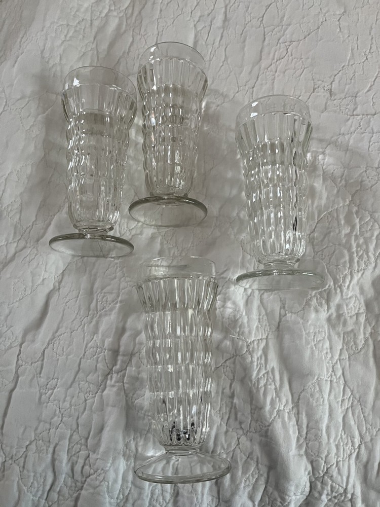 Vintage Mid-Century Jeanette 4-Piece Ribbed Parfait Sundae Dessert Glasses Set Barware