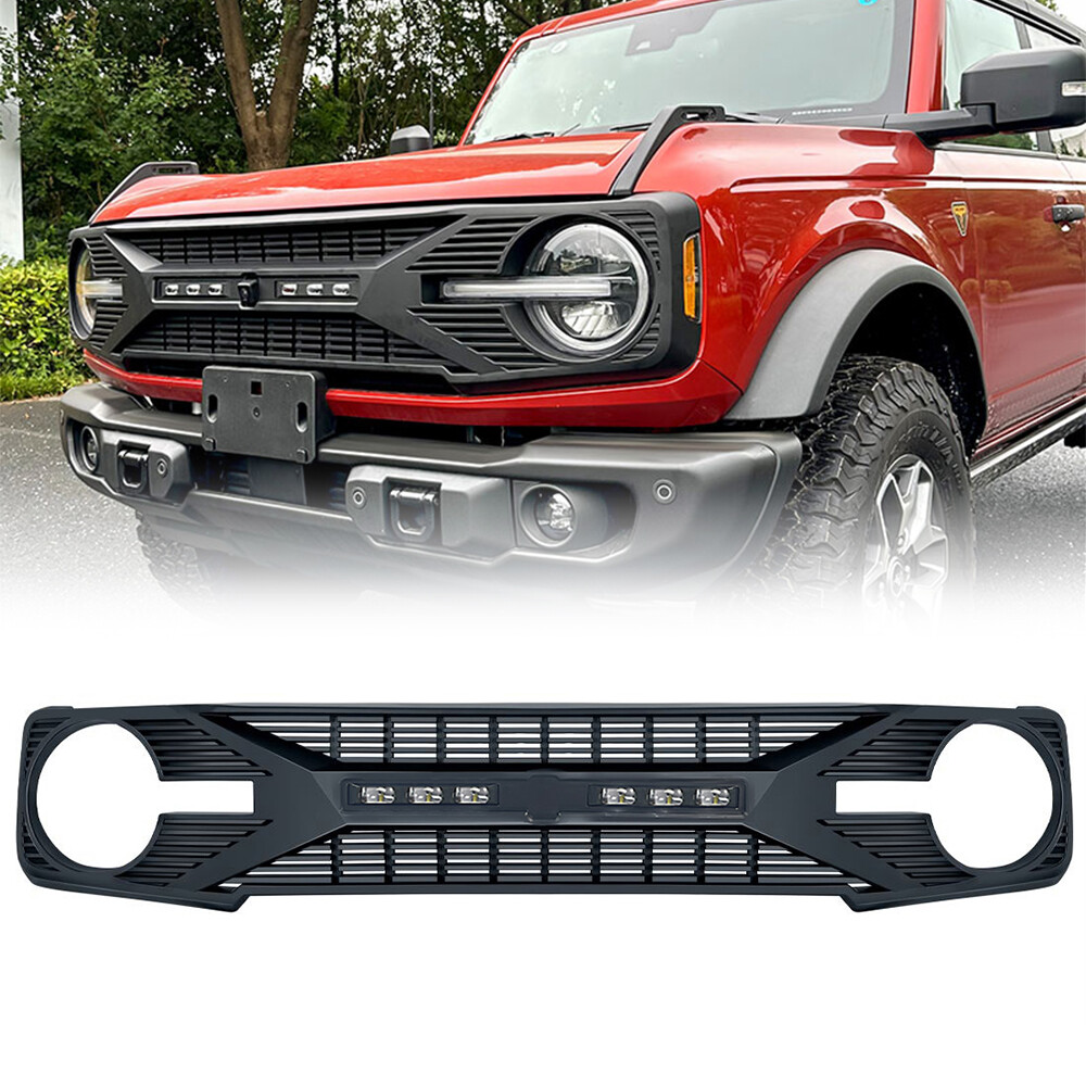 For 21-23 Ford Bronco Front Armor Grille w/ Camera Hole & Off-Road Lights Grill