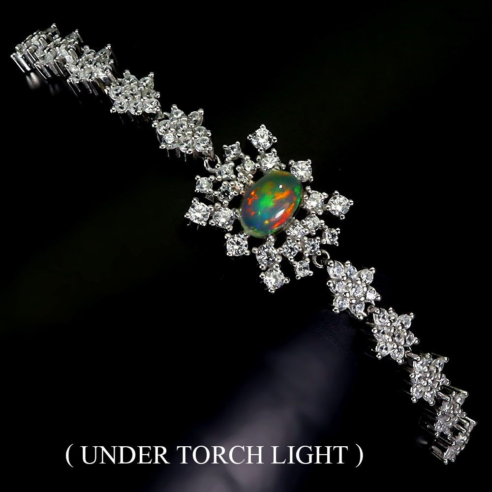 Valentine 925 Silver Bracelet Oval Fire Opal 7x5mm Natural Gemstone Jewelry