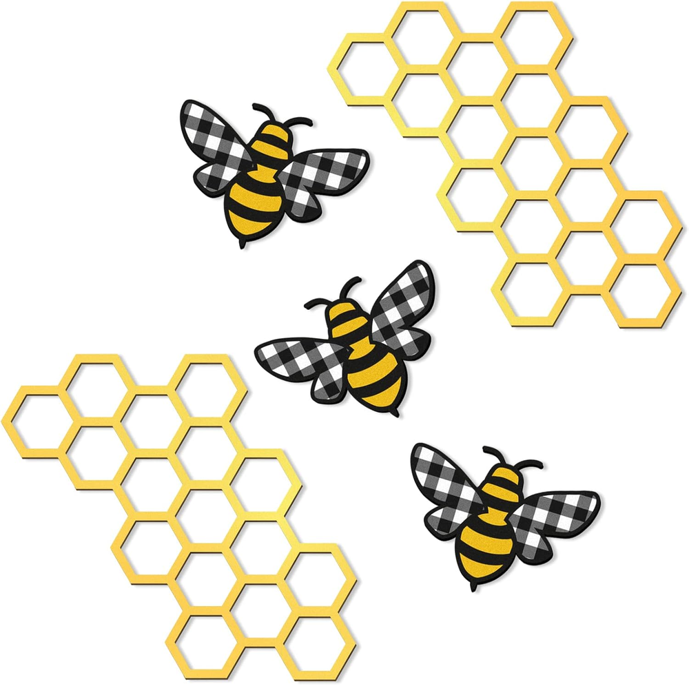 5 Pcs Metal Bee Wall Art Farmhouse Honey Bee Honey Comb Decor Wire Metal Wall...