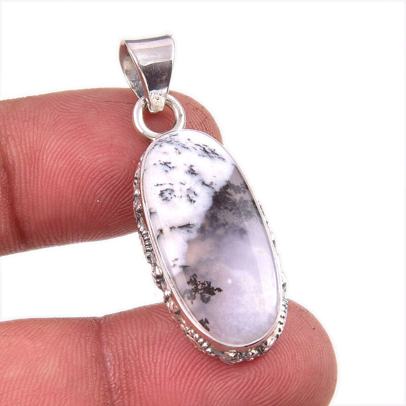 Natural Dendrite Opal Gemstone 925 Solid Sterling Silver Gift Pendant 1.5