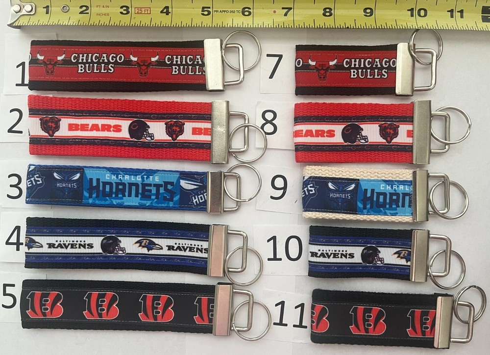Chicago Bulls Bears, Charlotte Hornets, Baltimore Ravens, Cin Bengals Keychain