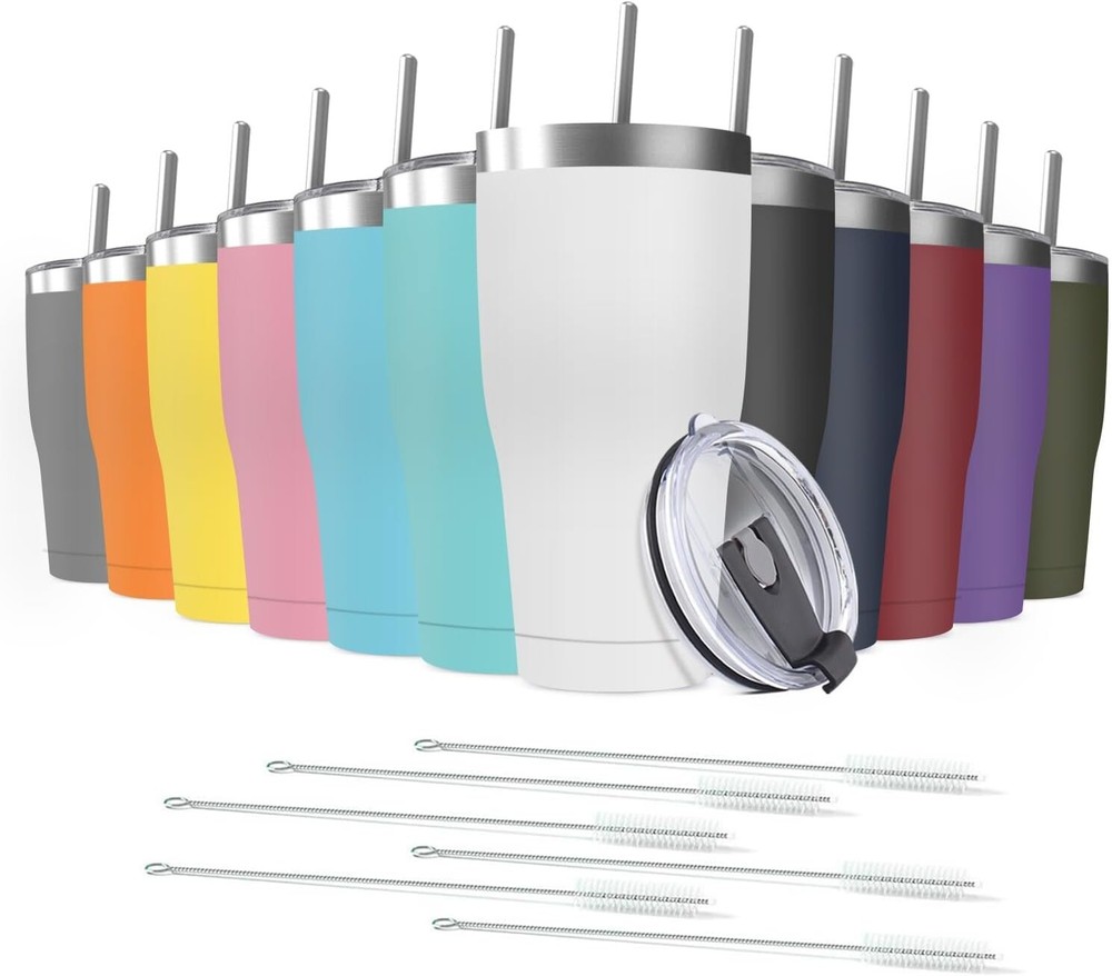 Durable 30oz Stainless Steel Tumblers - 12 Pack for Hot & Cold Drinks on the Go