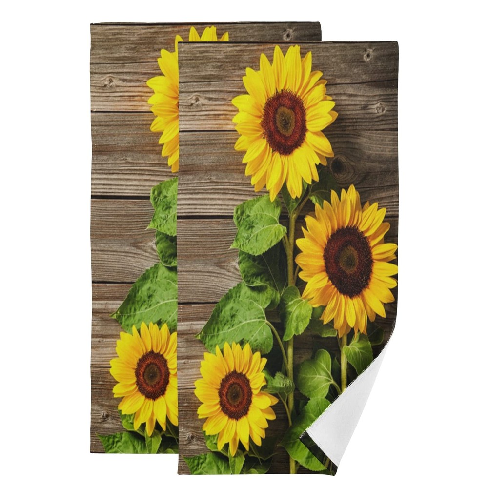 Vintage Sunflower Wooden Hand Towels 2 Pack Floral Kitchen Towels for Spring Summer