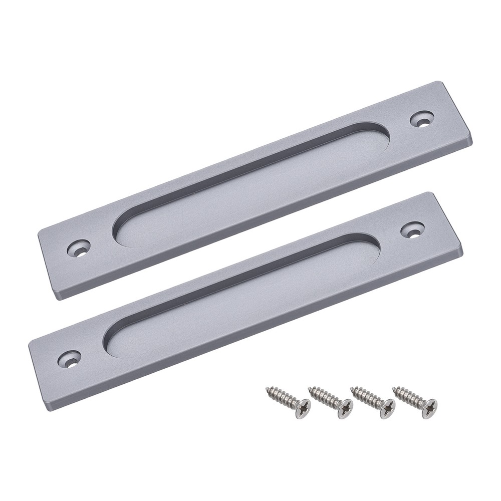 2Pcs 180mm Sliding Door Finger Handle Zinc Alloy w Screw Grey Rectangle