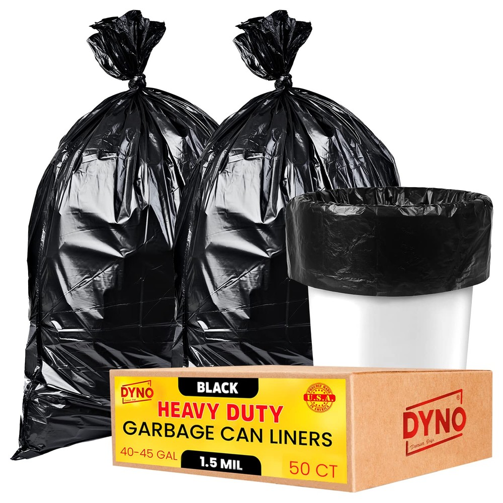 Dyno Products Online 40-45 Gallon Heavy Duty Trash Bags, 1.5 Mil Black, 50 Co...