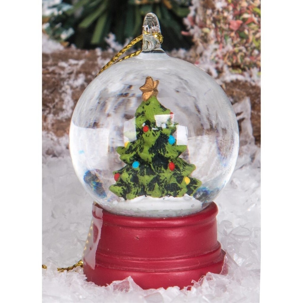 Festive Snow Globe Christmas Tree Ornament with Red Base NWT-image