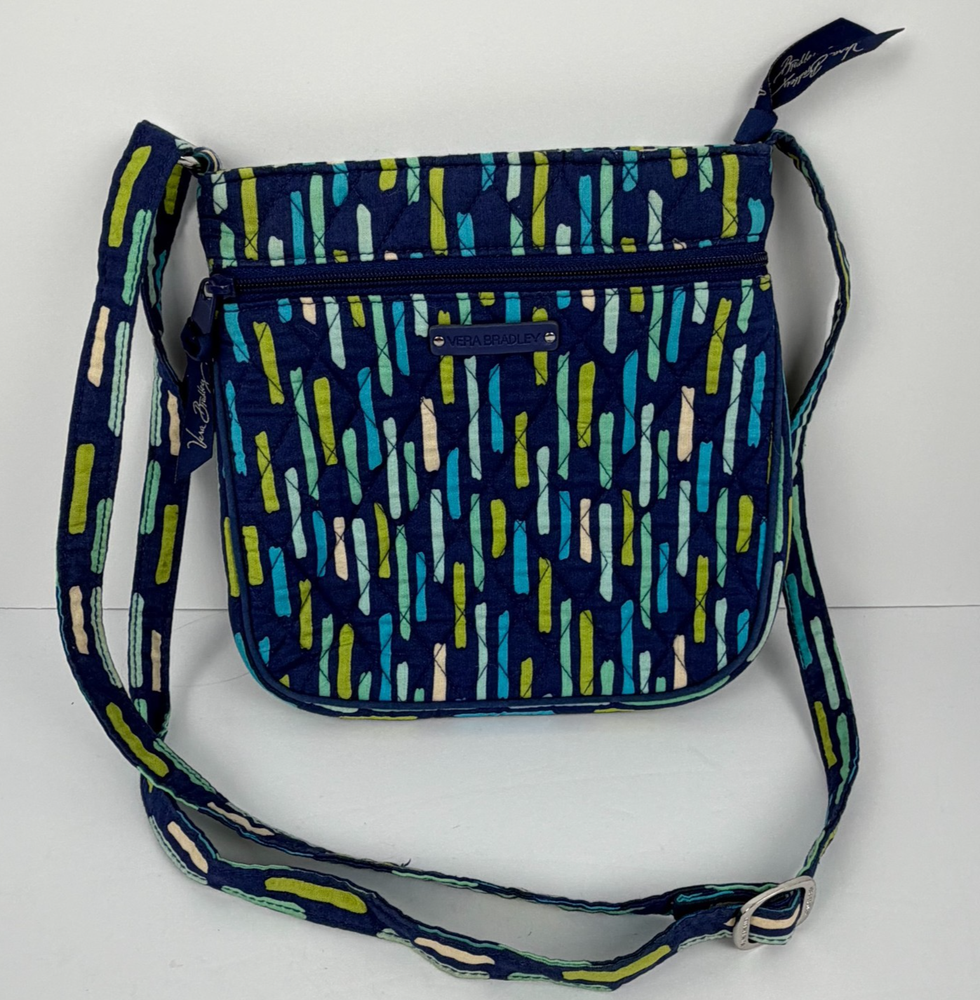 Vera Bradley Hipster Crossbody Bag Midnight with Lime Retired Pattern Blue Green