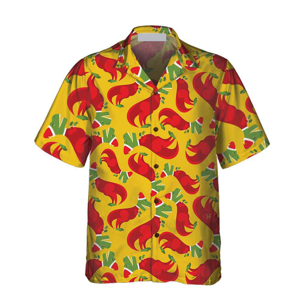 T Rex Santa Christmas Hawaiian Shirt Men's US Size Summer Style New