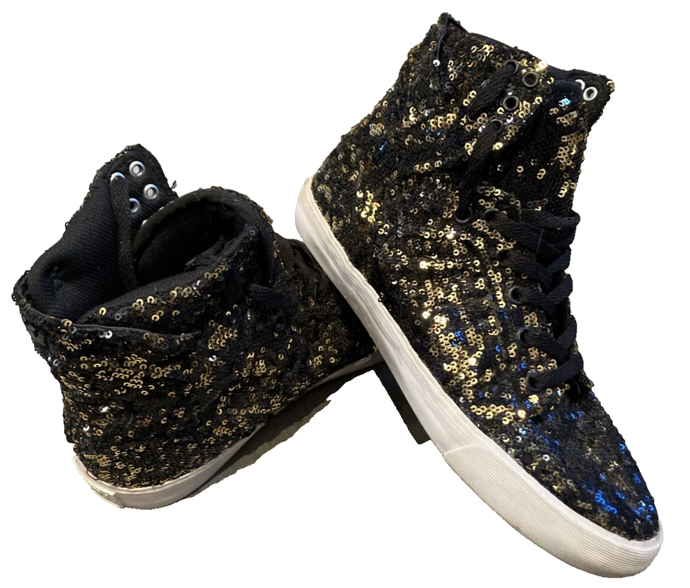 Supra Skytop Skate Shoes Black & Gold SW18013 Sequin Metallic Women's Size 10
