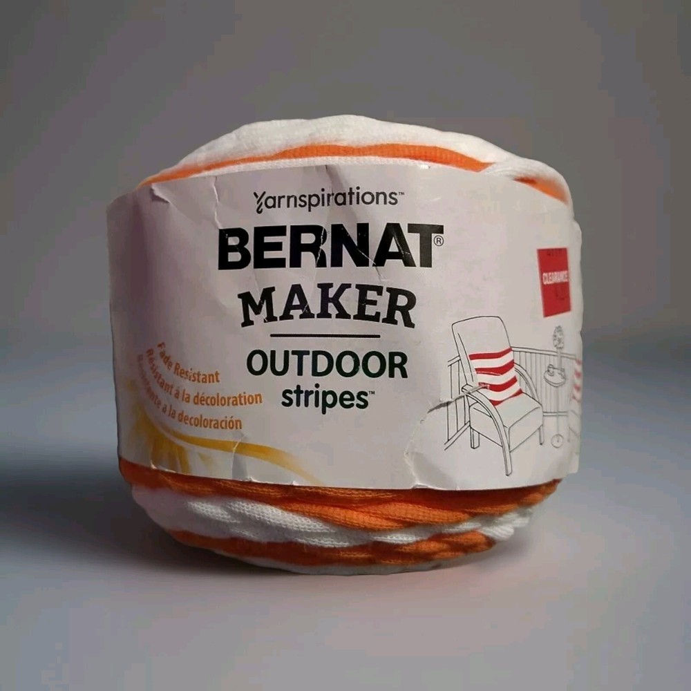 YARNSPIRATIONS Bernat Maker Outdoor Stripes FRESH ORANGE STRIPE 8.8 OZ 249 YARDS