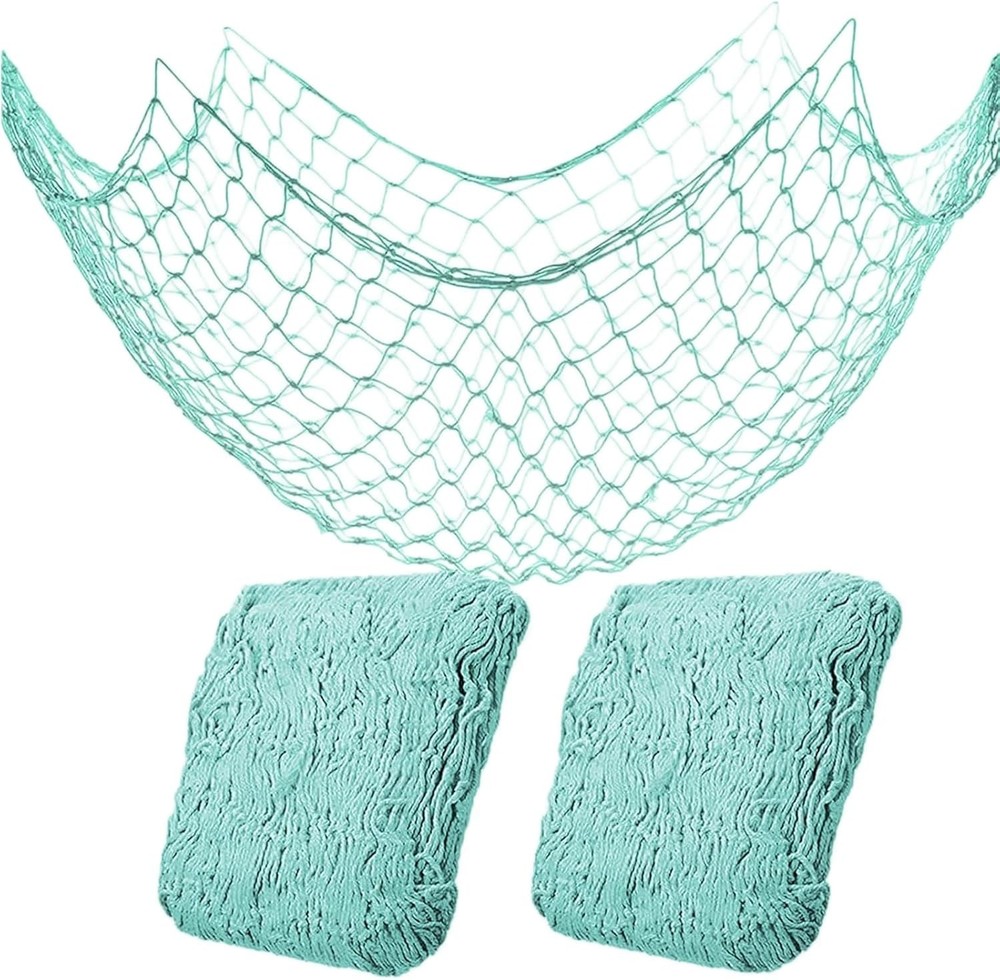 2 Pack Fish Net Decorations for Party,Natural Cotton Hawaiian 2pack-blue