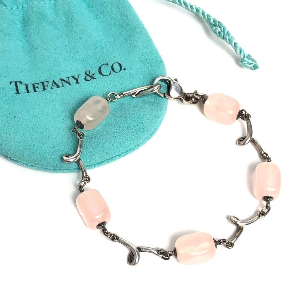 Tiffany & Co Sterling Silver Rose Quartz Charm Bracelet 19cm 925