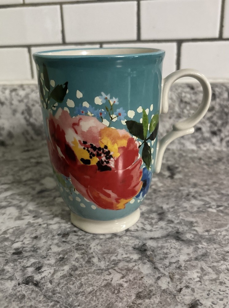 The Pioneer Woman Stoneware MELODY Teal Floral Coffee Tea /Coffee Cup Mug 18 oz