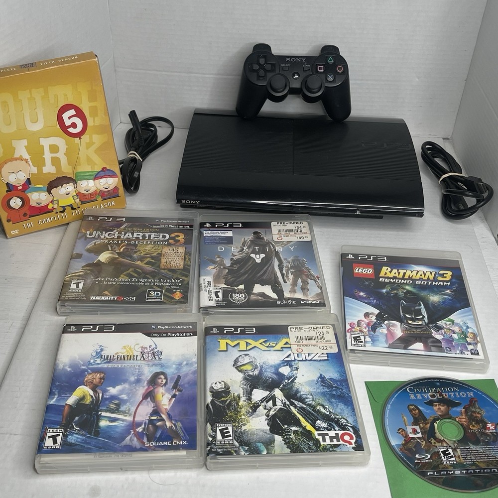 Sony PS3 Super Slim 250GB Console Bundle with 6 Games and Extra Controller