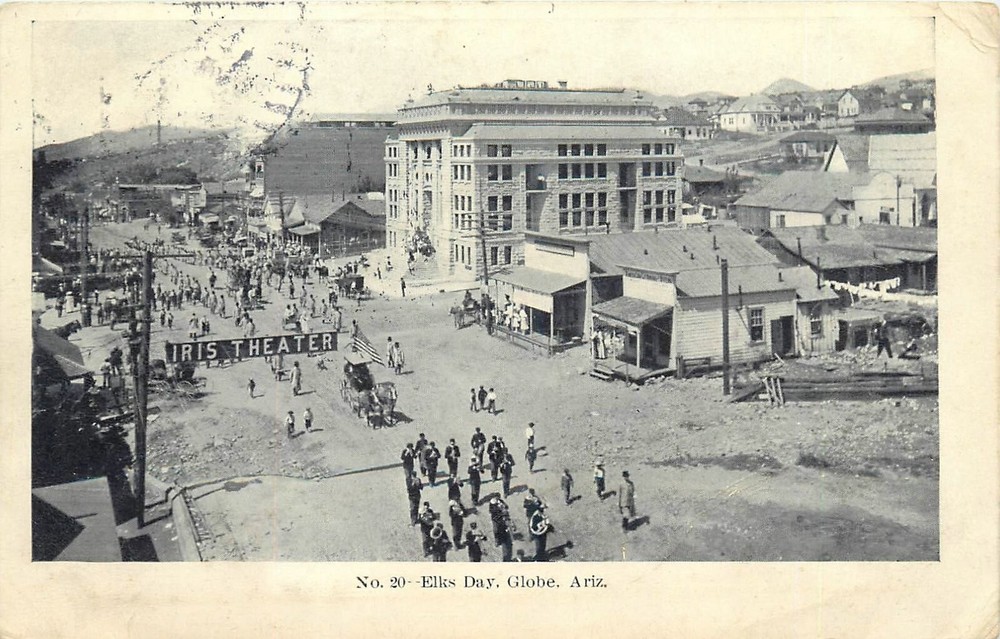 1907 Globe Arizona Elks Day parade people street Scene Postcard 25-4790