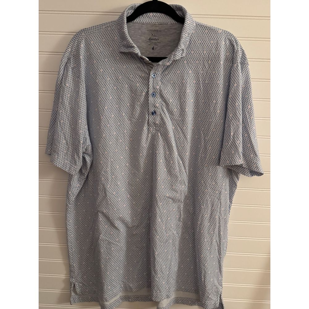 Johnnie-O Linxter Men's Diamond Pattern Blue and Pink Polo, XL