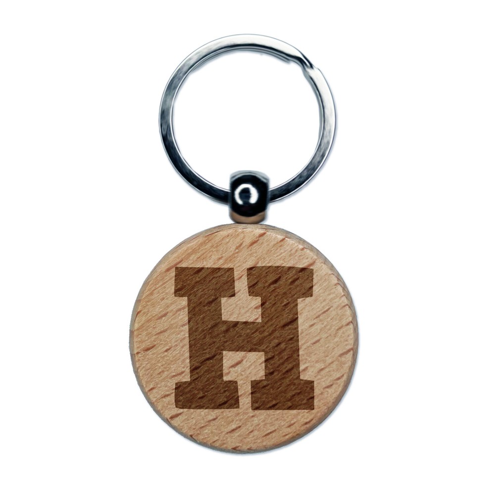 Bold Engraved Wood Keychain with Fun Uppercase Letter H Charm