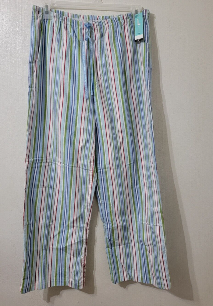 Hue Women's Size Large Multi Striped Pull On Pajama Bottoms Lounge Pants NWT