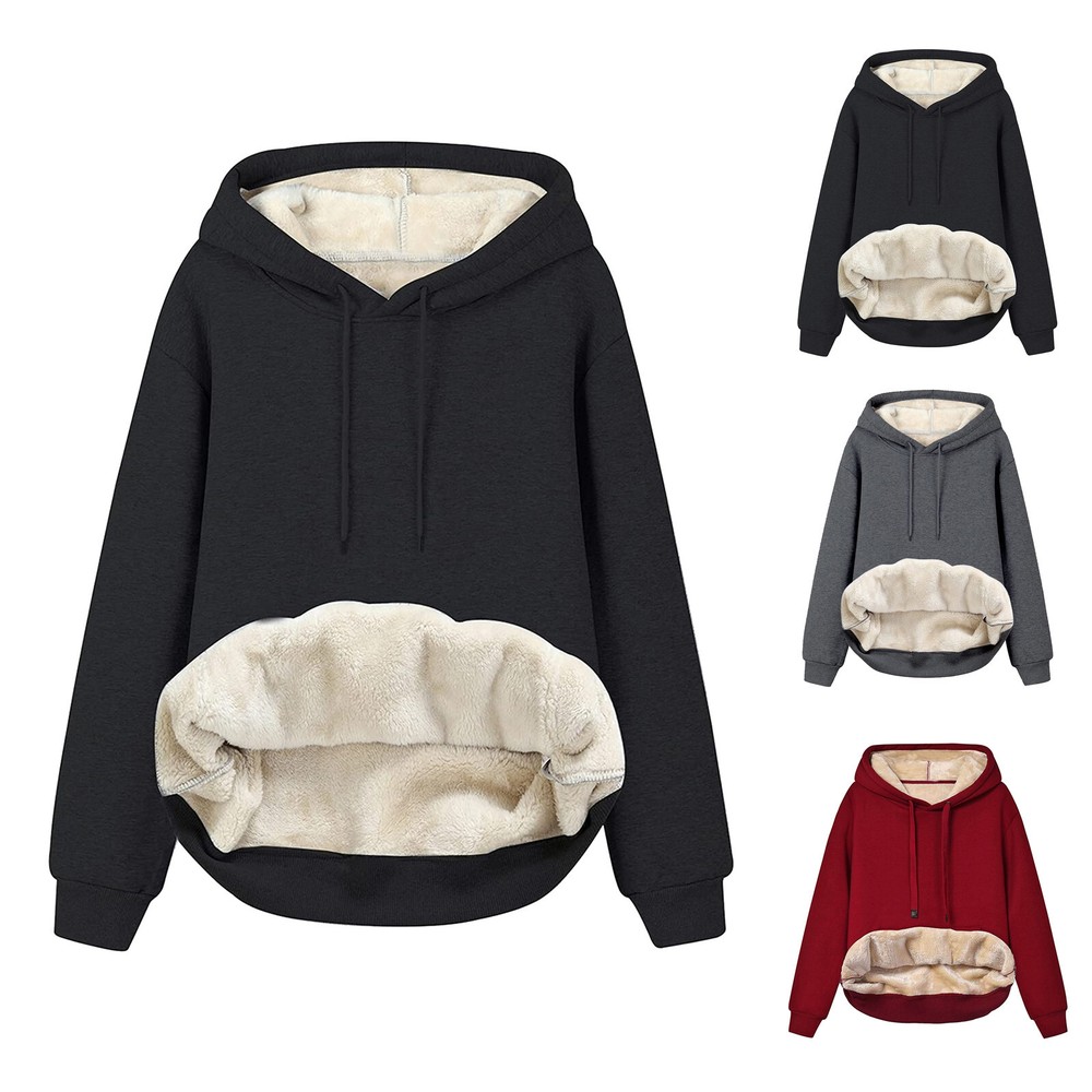 Women's Fleece-Lined Winter Hoodie - Cozy Sherpa Pullover Sweatshirt