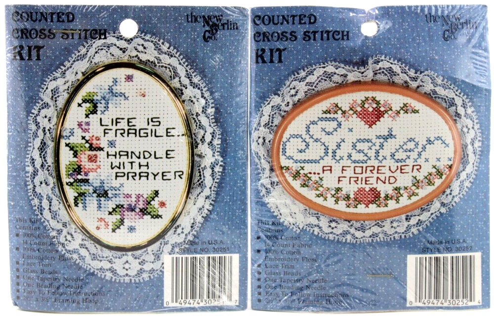 Lot of 2 Counted Cross Stitch Kits Handle With Prayer & Sister A Forever Friend