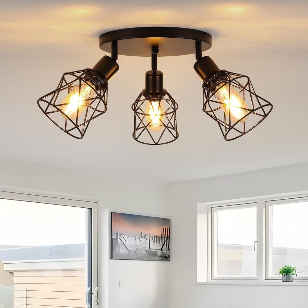 Kitchen Light Fixtures Ceiling Mount, Black Ceiling Light Fixtures 3-Light Adjus