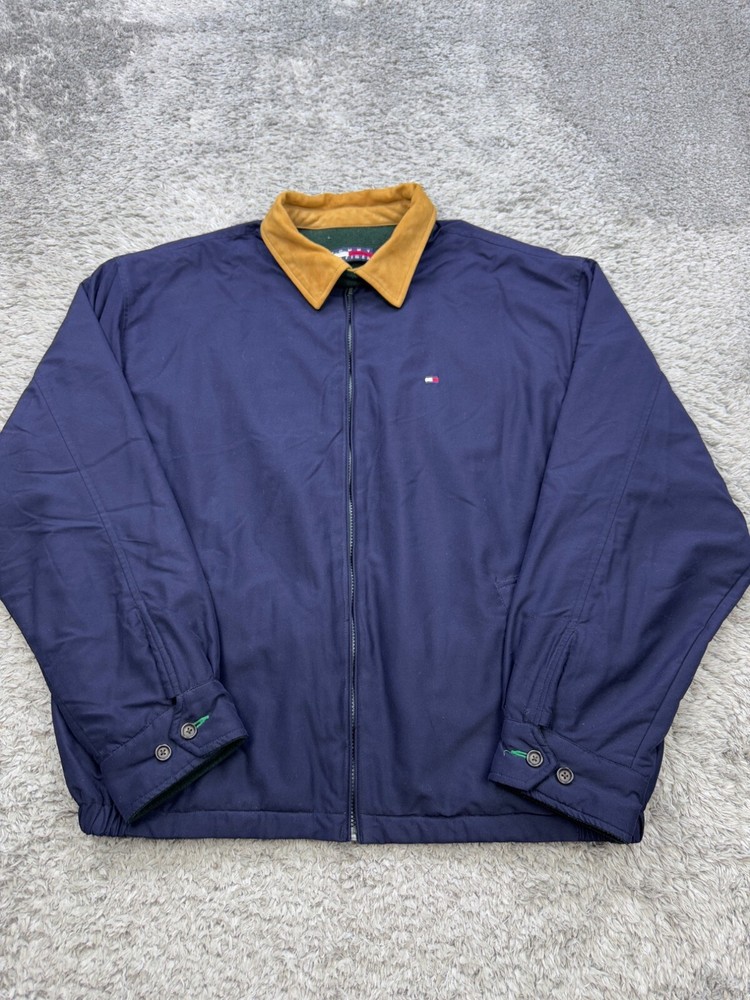 Vtg Tommy Hilfiger Jacket Men Large Reversible Fleece Suede Collar Harrington