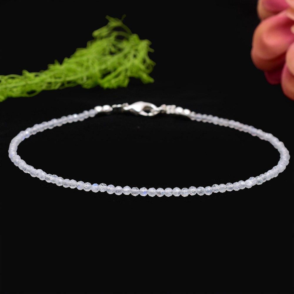 Delicate White Moonstone Minimalist Anklet-Natural Stone Dainty Anklet- 28