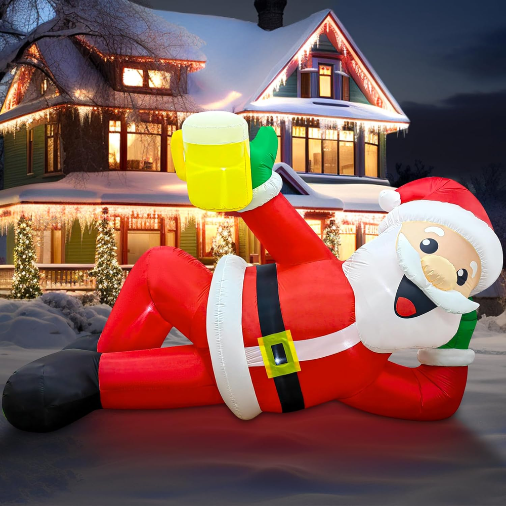 12FT Christmas Inflatables Santa Claus Lying Flat NEW LED Outdoor Decoration