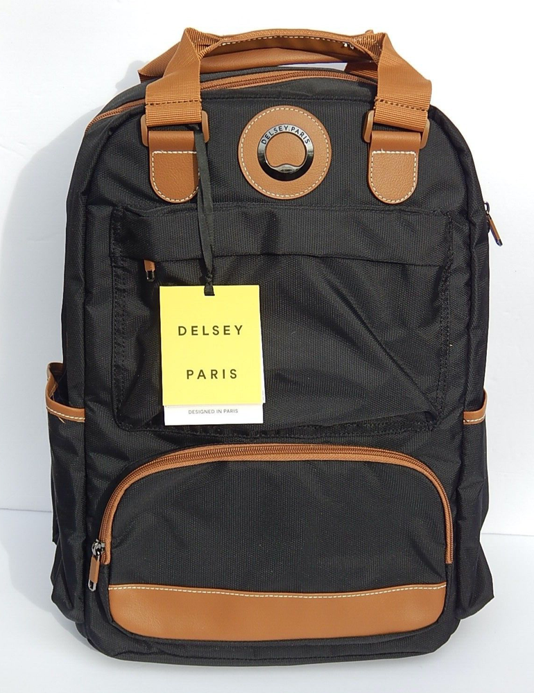 Delsey Paris Flanerie SE Backpack Black/Brown Trim NWT Authentic
