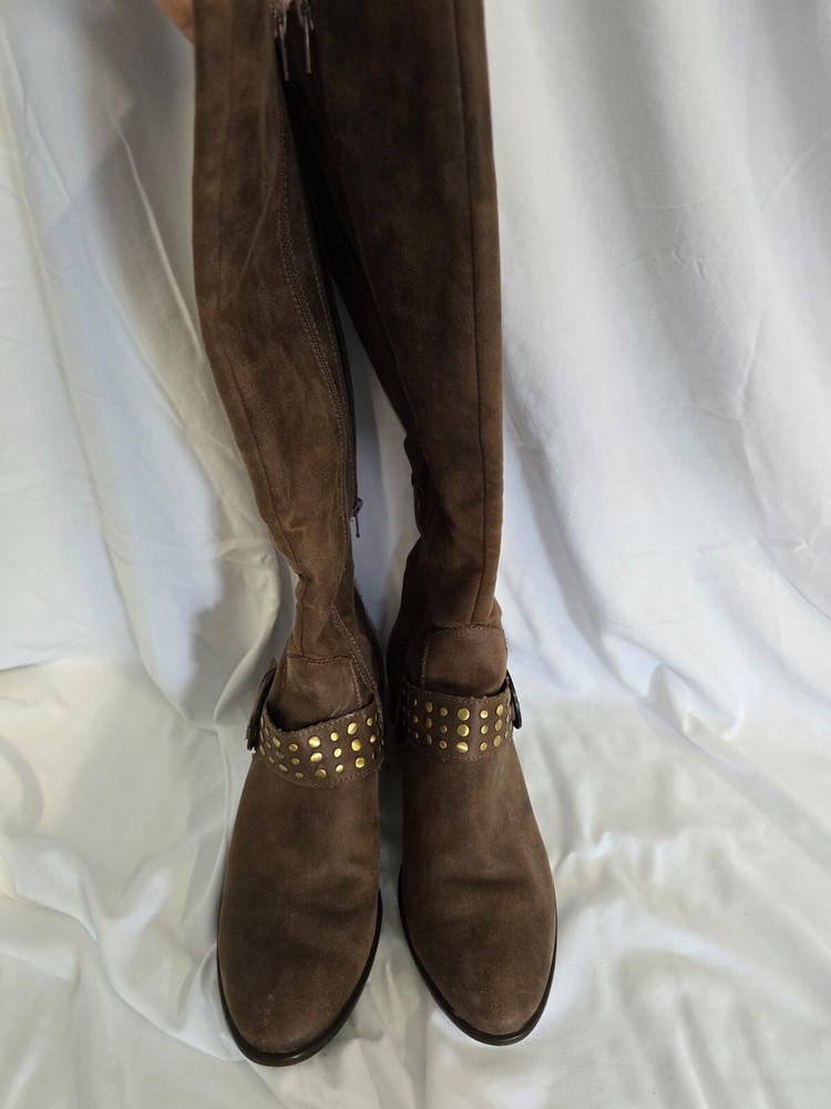 Brown boots, zip calf, adjustable calf, riding, dress casual